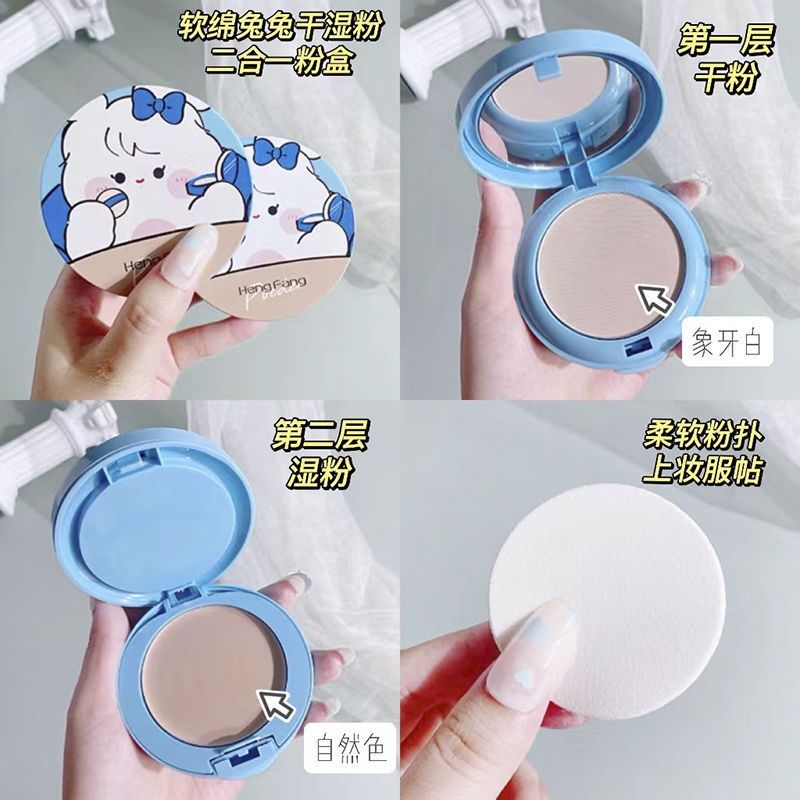 Set 2 Son Lì Kèm 1 Phấn Phủ HENG FANG Thỏ Bông Xanh H9443A