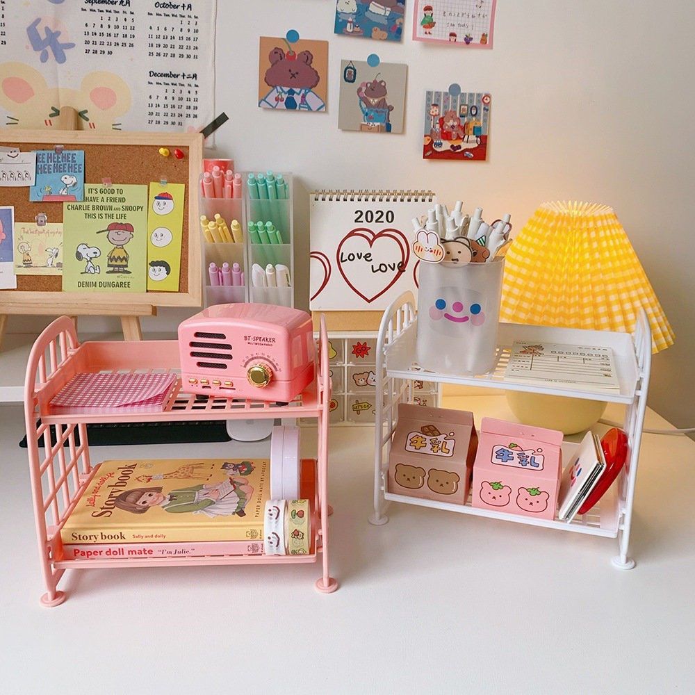 Kệ 2 Tầng Để Bàn Kiểu Caro Lắp Ghép 4 Chi Tiết MẪU MỚI