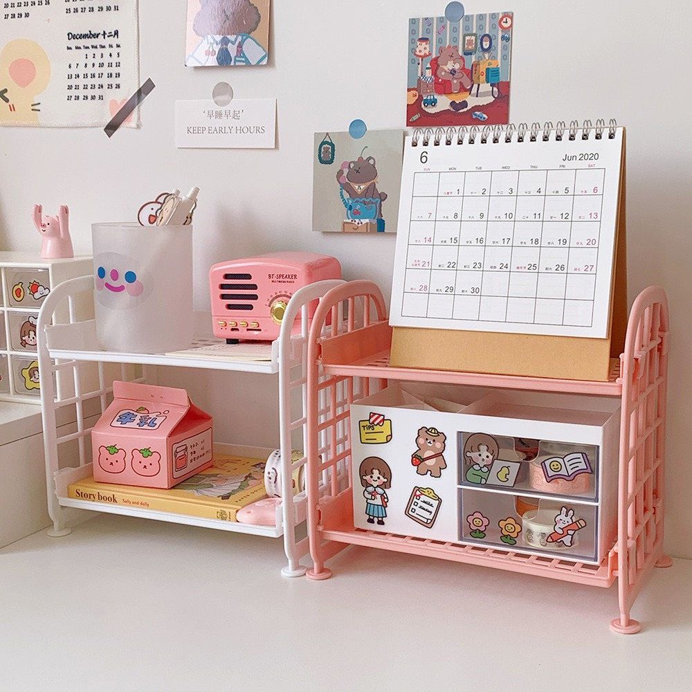 Kệ 2 Tầng Để Bàn Kiểu Caro Lắp Ghép 4 Chi Tiết MẪU MỚI