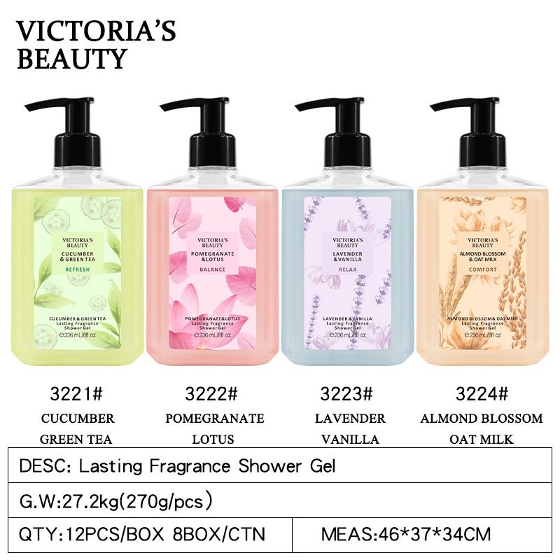 Sữa Tắm Nước Hoa Dưỡng Ẩm Sâu VICTORIA 236ml (Chai Vuông Vòi Đen)