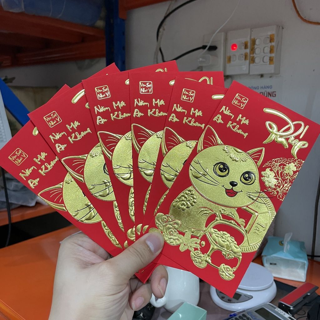 Set 6 Lì Xì Mèo Vàng Thần Tài Quý Mão 2023