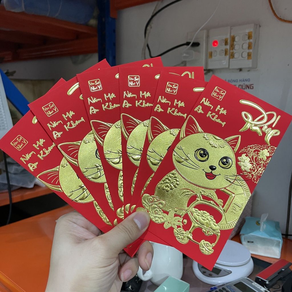 Set 6 Lì Xì Mèo Vàng Thần Tài Quý Mão 2023