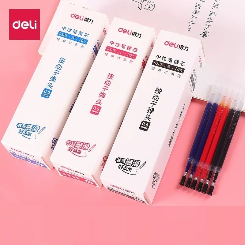 Hộp 20 Ruột Bút Gel DELI S206 S01 33388 S11 0.5mm[NGUYÊN HỘP] - Đỏ