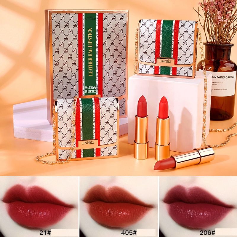 Set 3 Son Thỏi matte Túi Xách Linnsz Vàng "Style Gucci"