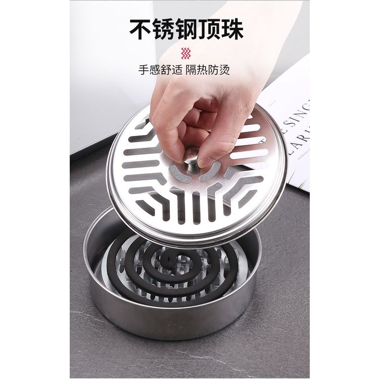 Khay iNox Thắp Nhang Muỗi Chống Cháy(Mẫu Nắp Có Núm)