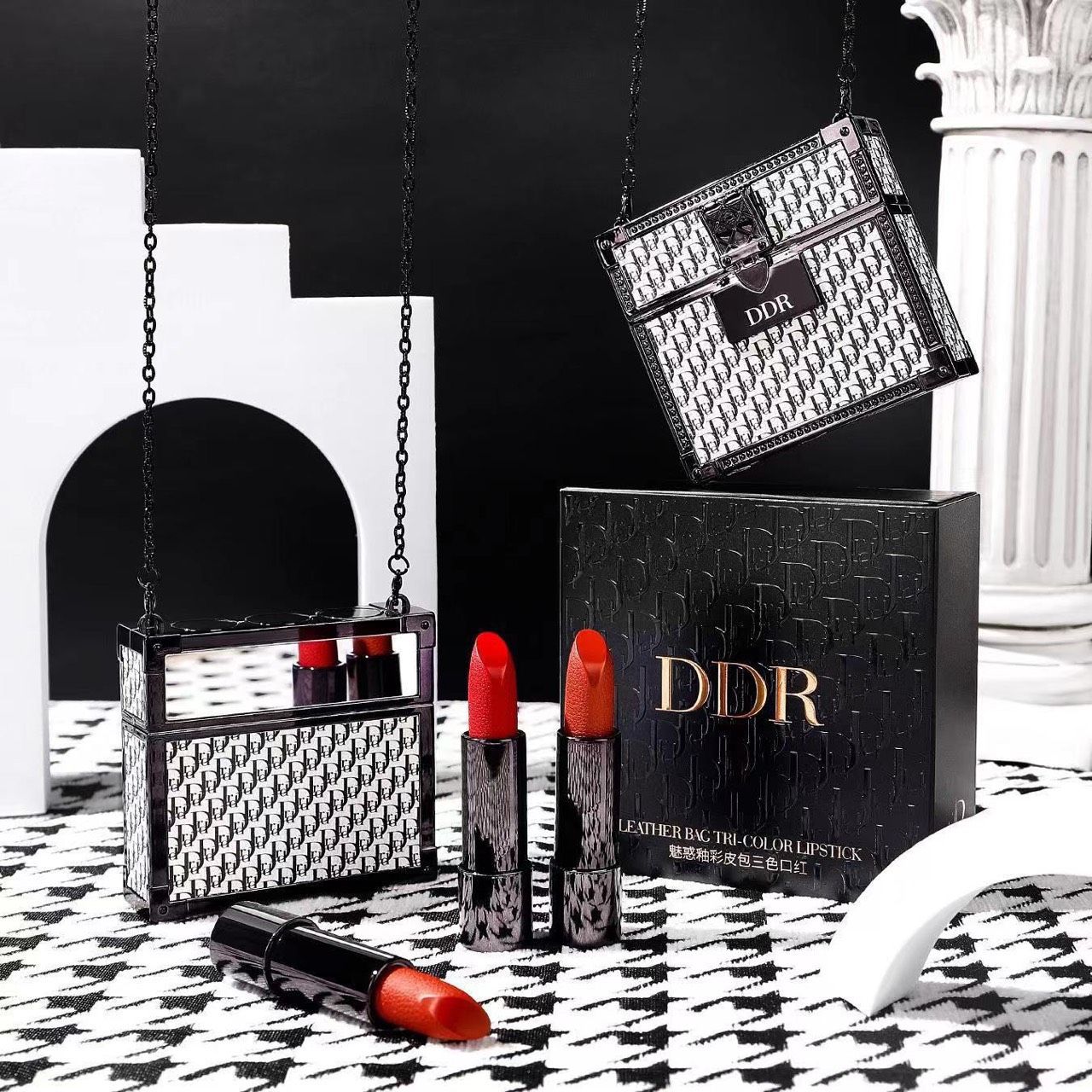 Set 3 Son Lì Túi Xách DDR Kiểu Dior Kèm Gương Sang Chảnh