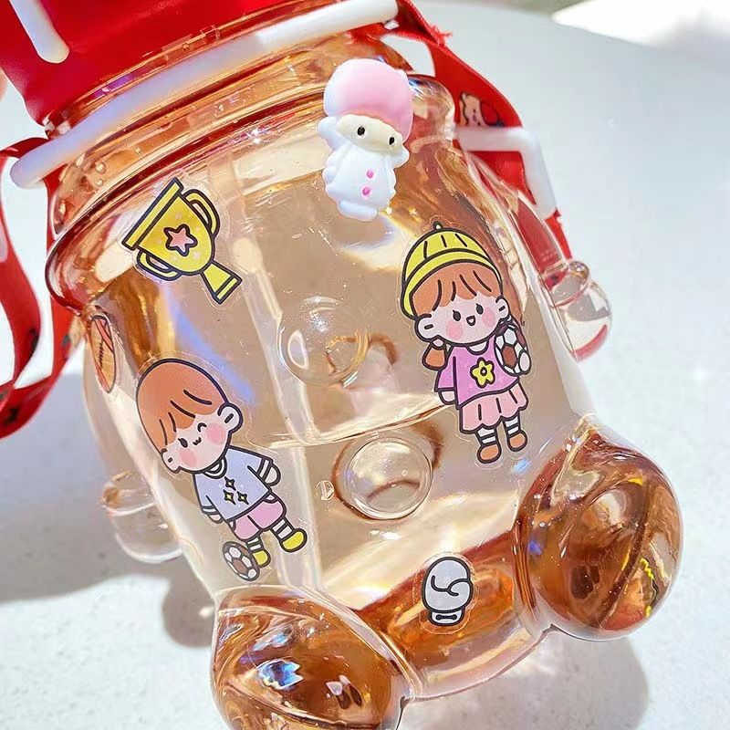 Bình Nước Gấu 1000ml Kèm Sticker & Dây Đeo Cute MÃ 1977