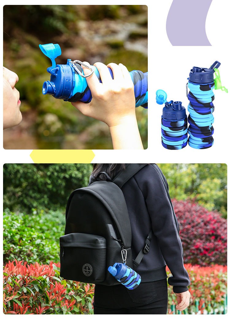 Bình Nước Xếp Gọn Đa Sắc 225-500ml Có Móc Treo