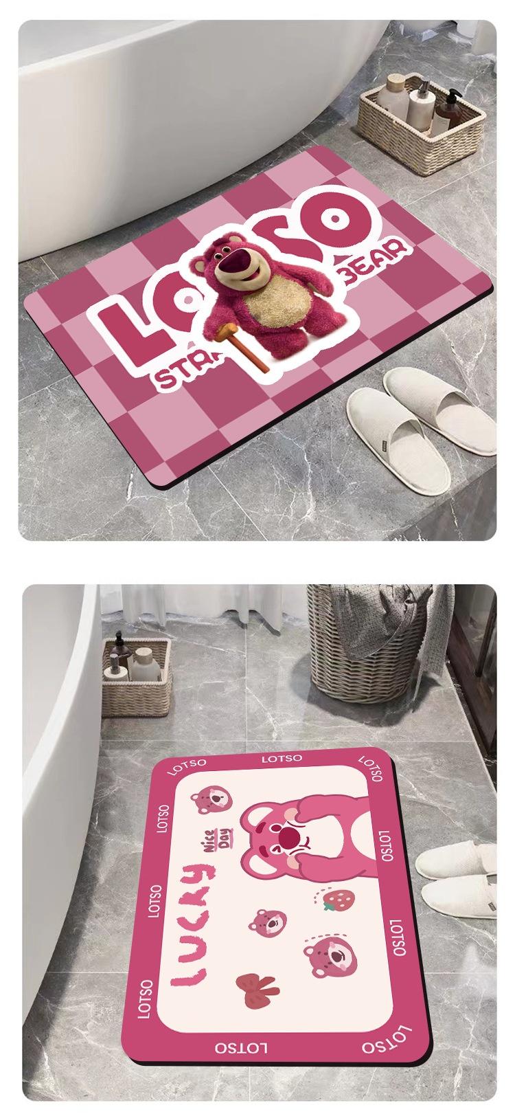 Thảm Chân Gấu Dâu LOTSO 60x40cm(Loại Vải,Đế Chống Trượt)