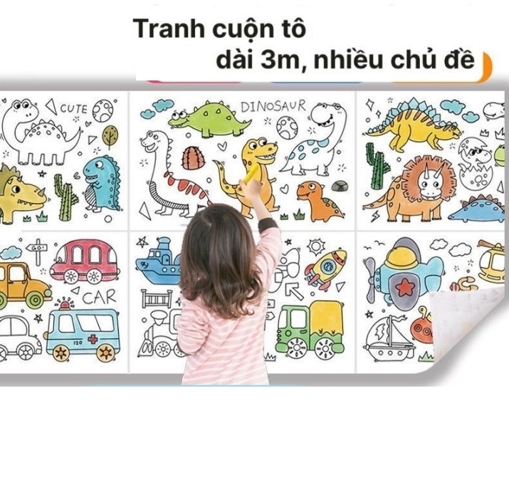 Tranh Tô Màu Nhiều Hình Cho Bé Cuộn Dài 3 Mét