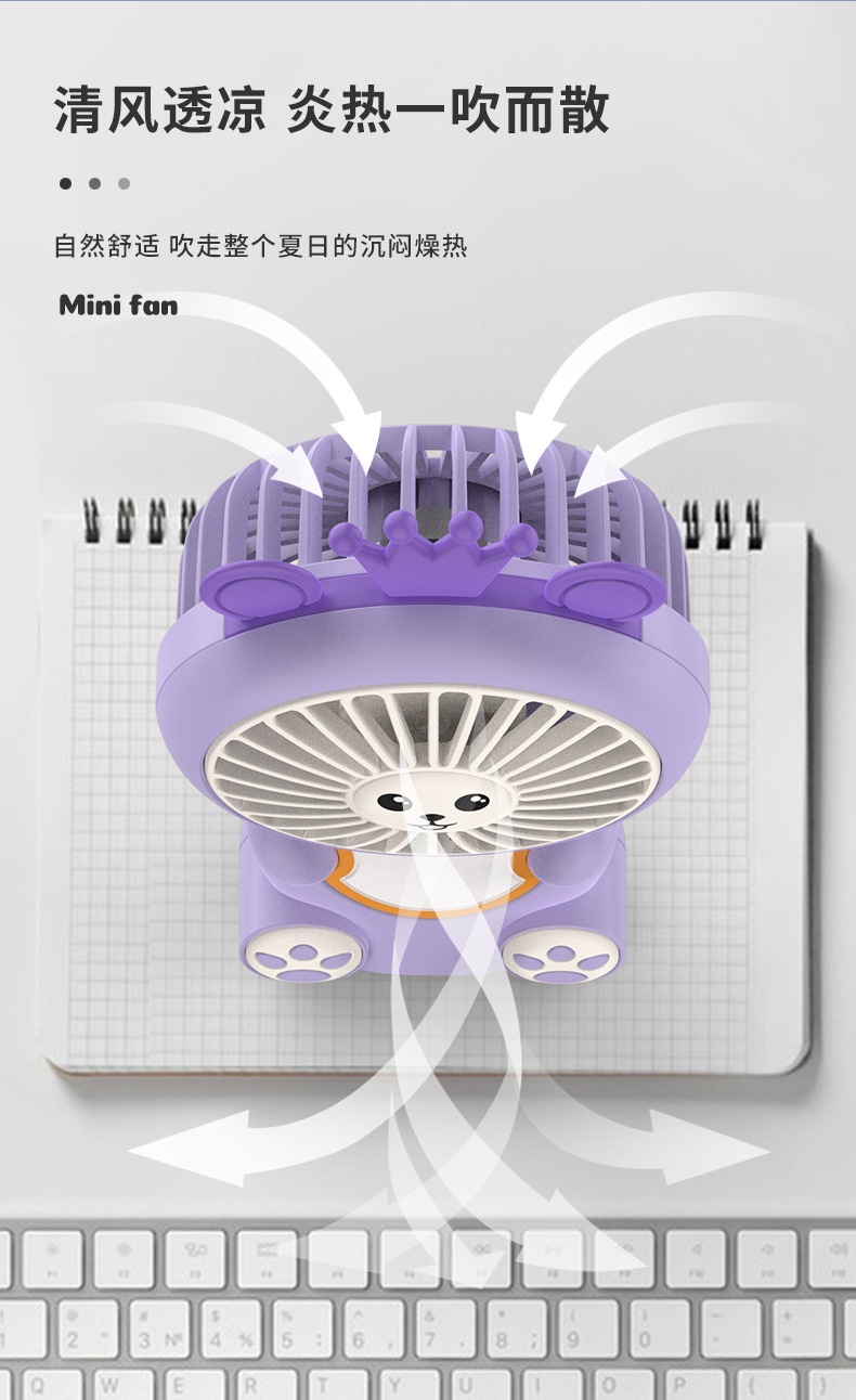 Quạt Tích Điện Cầm Tay Hình Thỏ Cute Có Đèn Kèm Dây Sạc USB NO.HK59-5