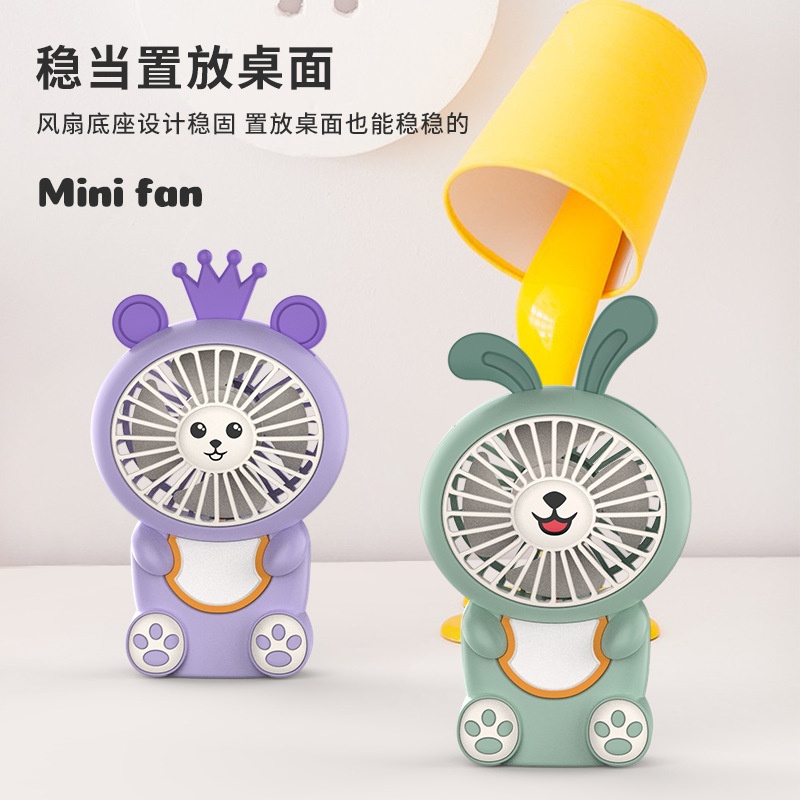 Quạt Tích Điện Cầm Tay Hình Thỏ Cute Có Đèn Kèm Dây Sạc USB NO.HK59-5
