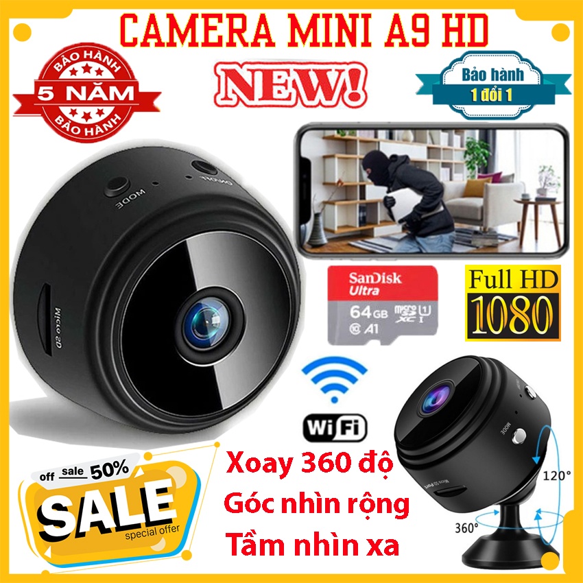 Camera An Ninh Wifi A9 Full HD Nhỏ Gọn Siêu Rẻ(Lắp Được Thẻ Nhớ)Màu Đen Hoặc Trắng Ngẫu Nhiên