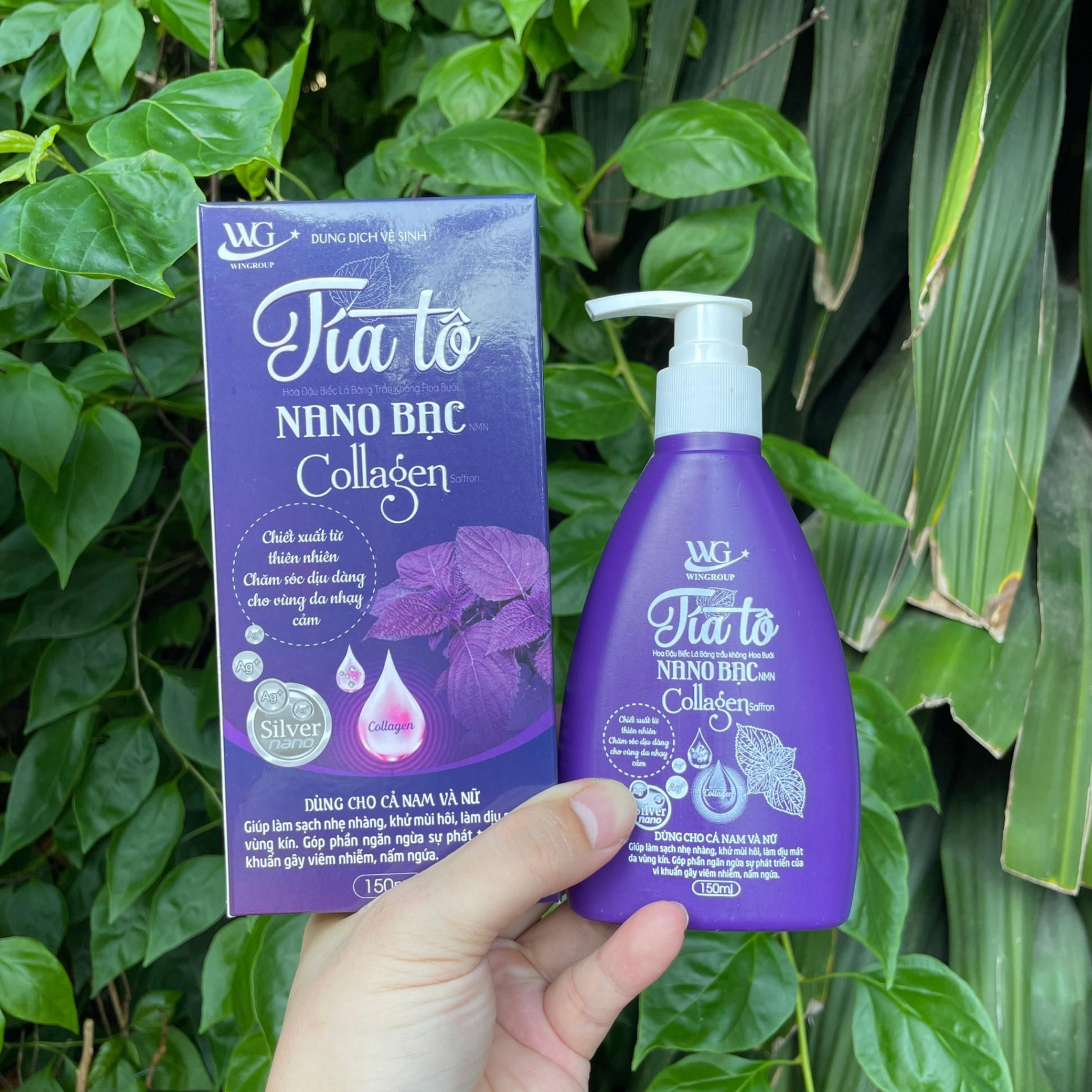 Dung Dịch Vệ Sinh Tía Tô Nano Bạc Collagen 150ml ( Chai Dẹp Tím )