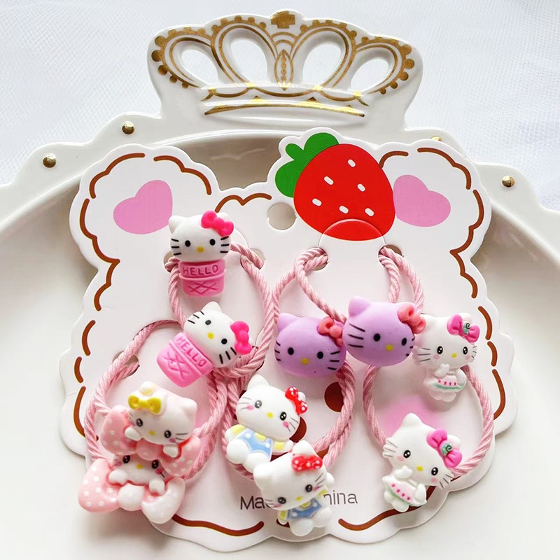 Set 10 Dây Buộc Tóc HOẠT HÌNH THÚ TRÁI CÂY CUTE Cho Bé Gái ( Vỉ Giấy Mặt Gấu )