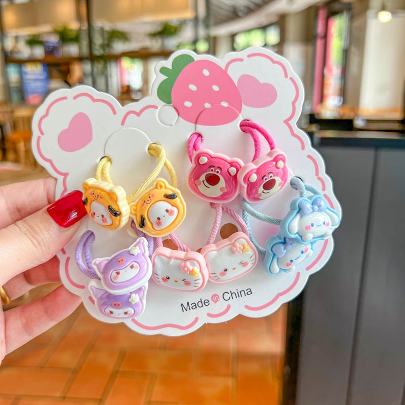 Set 10 Dây Buộc Tóc HOẠT HÌNH THÚ TRÁI CÂY CUTE Cho Bé Gái ( Vỉ Giấy Mặt Gấu )