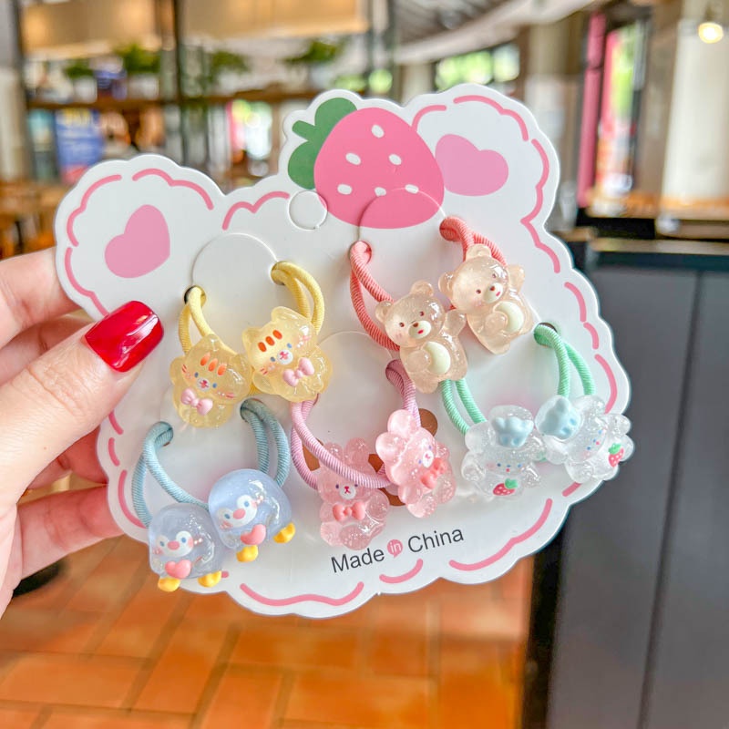 Set 10 Dây Buộc Tóc HOẠT HÌNH THÚ TRÁI CÂY CUTE Cho Bé Gái ( Vỉ Giấy Mặt Gấu )