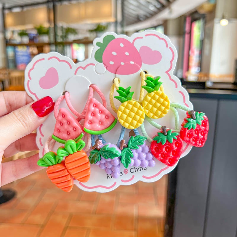 Set 10 Dây Buộc Tóc HOẠT HÌNH THÚ TRÁI CÂY CUTE Cho Bé Gái ( Vỉ Giấy Mặt Gấu )