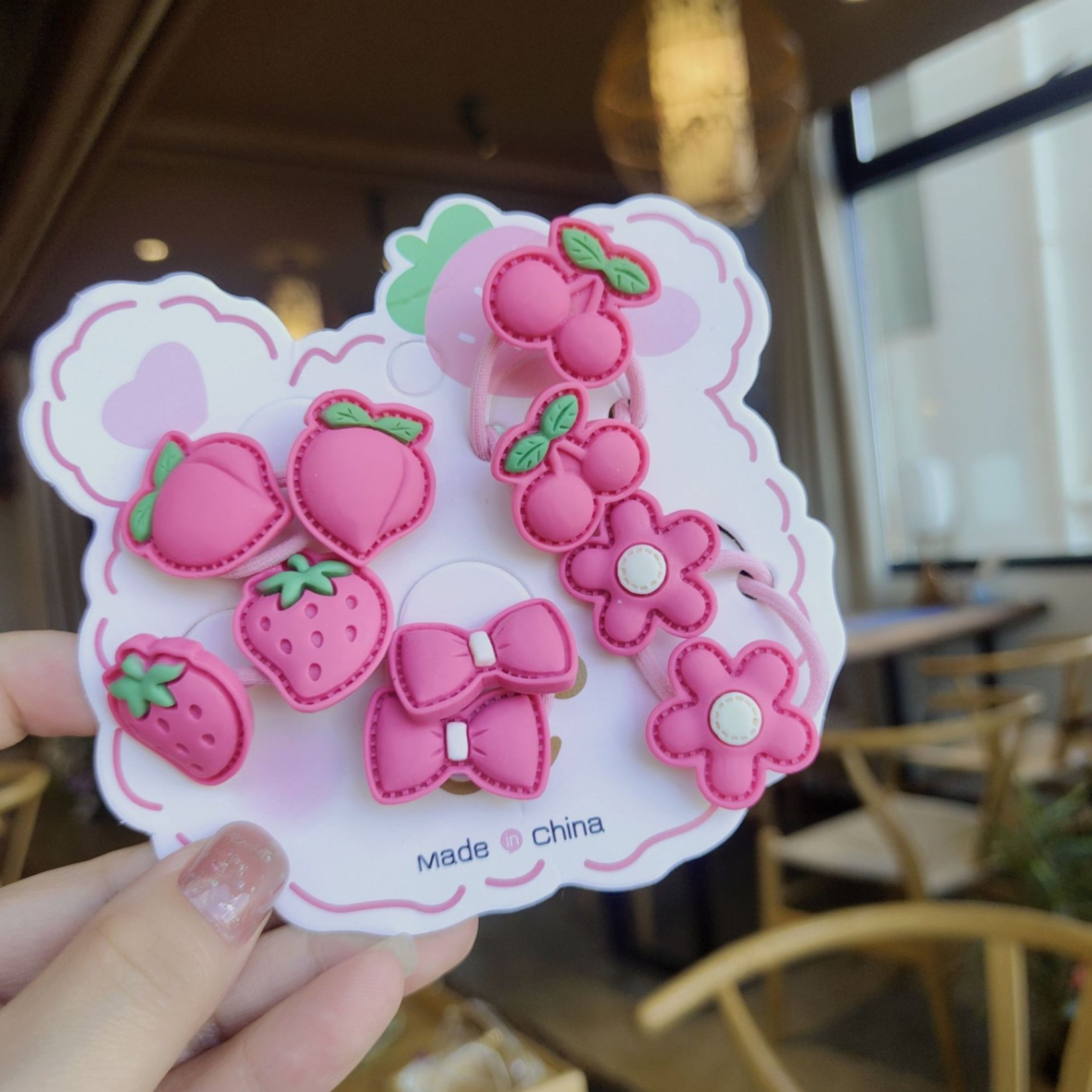 Set 10 Dây Buộc Tóc HOẠT HÌNH THÚ TRÁI CÂY CUTE Cho Bé Gái ( Vỉ Giấy Mặt Gấu )