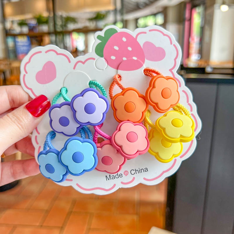 Set 10 Dây Buộc Tóc HOẠT HÌNH THÚ TRÁI CÂY CUTE Cho Bé Gái ( Vỉ Giấy Mặt Gấu )