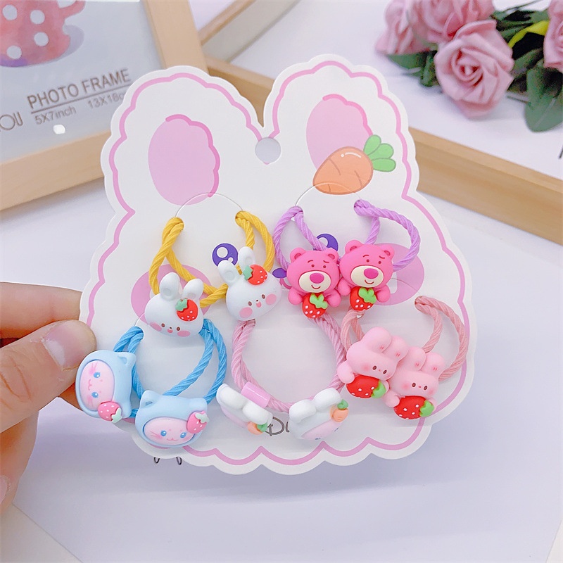 Set 10 Dây Buộc Tóc HOẠT HÌNH THÚ TRÁI CÂY CUTE Cho Bé Gái ( Vỉ Giấy Mặt Gấu )