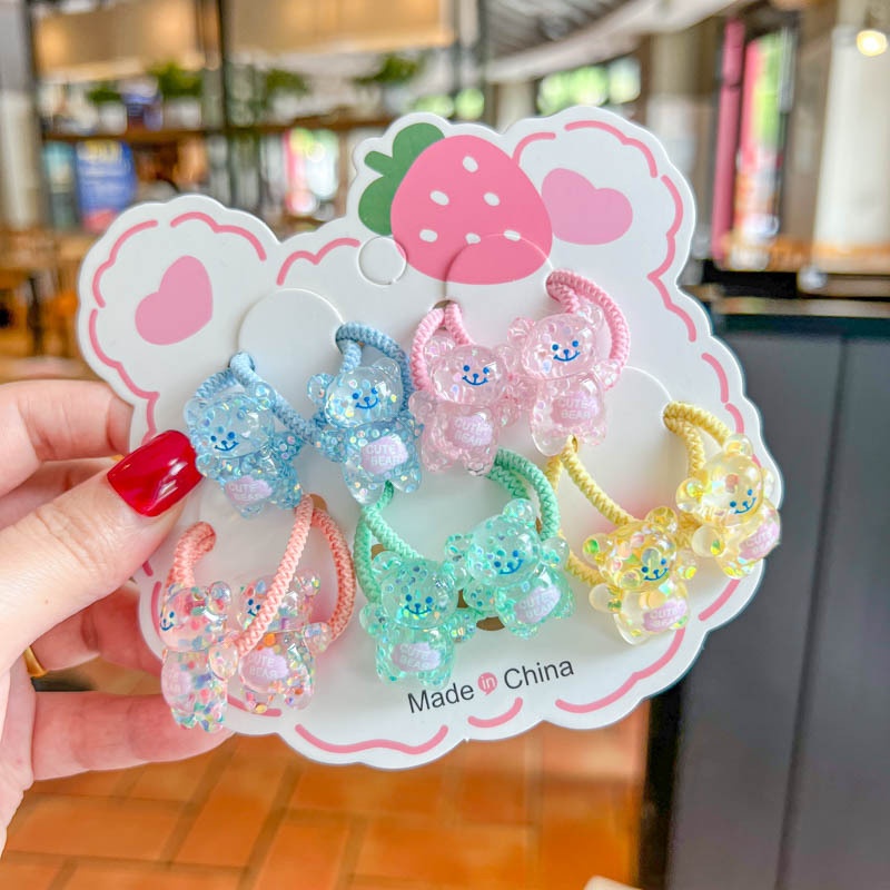Set 10 Dây Buộc Tóc HOẠT HÌNH THÚ TRÁI CÂY CUTE Cho Bé Gái ( Vỉ Giấy Mặt Gấu )