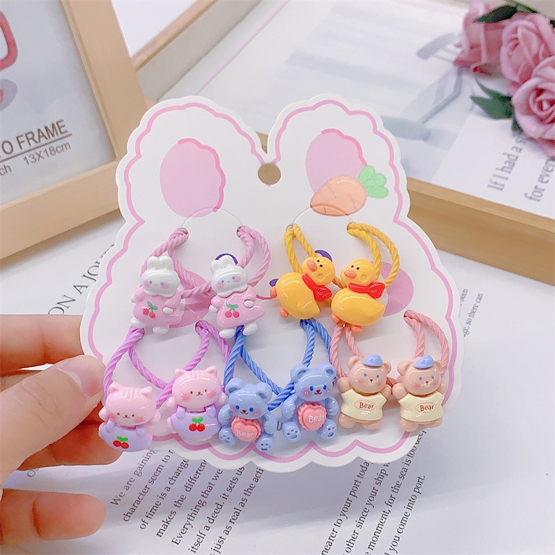 Set 10 Dây Buộc Tóc HOẠT HÌNH THÚ TRÁI CÂY CUTE Cho Bé Gái ( Vỉ Giấy Mặt Gấu )