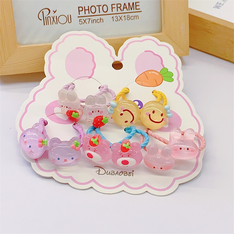 Set 10 Dây Buộc Tóc HOẠT HÌNH THÚ TRÁI CÂY CUTE Cho Bé Gái ( Vỉ Giấy Mặt Gấu )