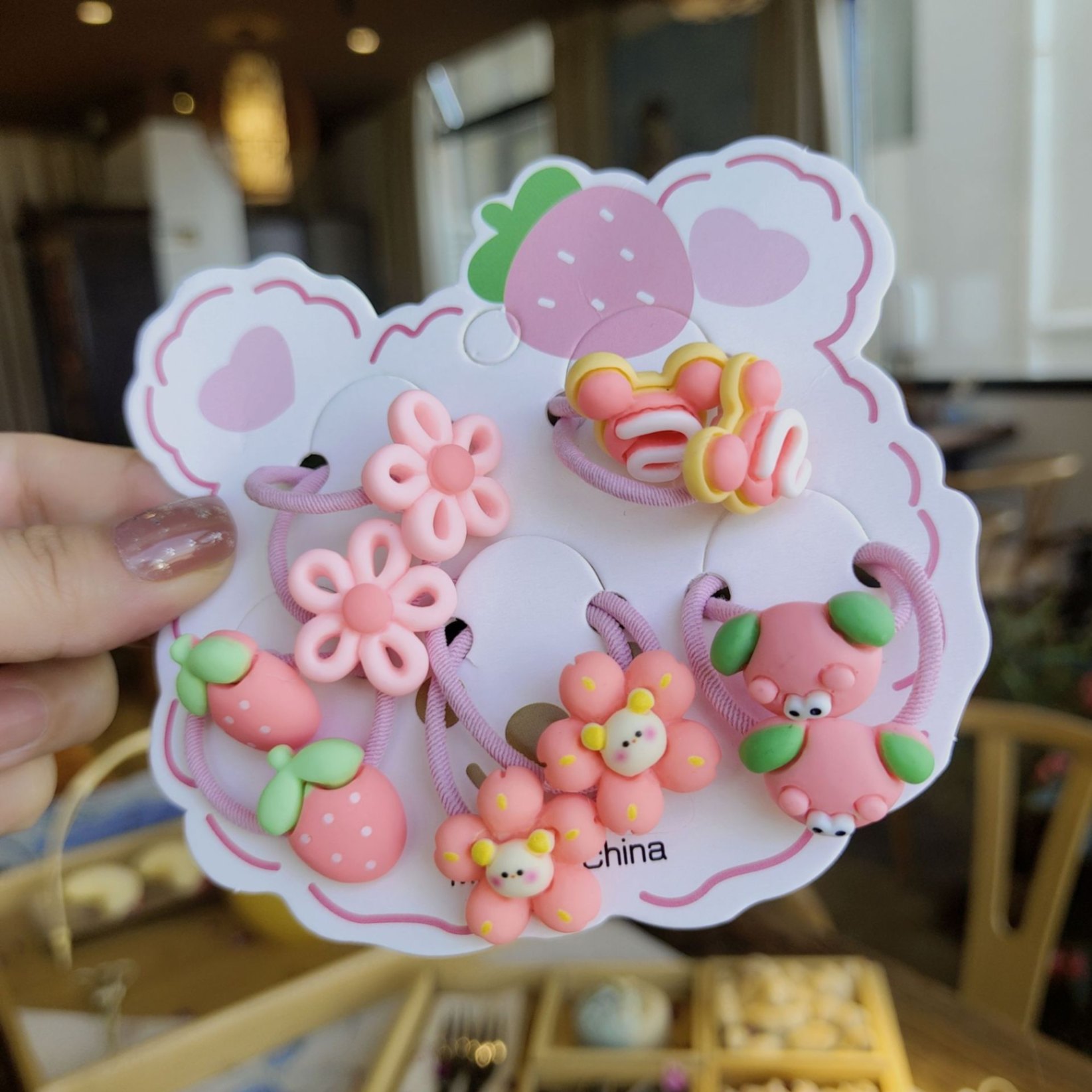 Set 10 Dây Buộc Tóc HOẠT HÌNH THÚ TRÁI CÂY CUTE Cho Bé Gái ( Vỉ Giấy Mặt Gấu )