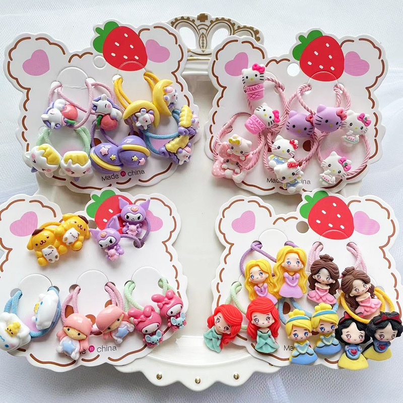Set 10 Dây Buộc Tóc HOẠT HÌNH THÚ TRÁI CÂY CUTE Cho Bé Gái ( Vỉ Giấy Mặt Gấu )