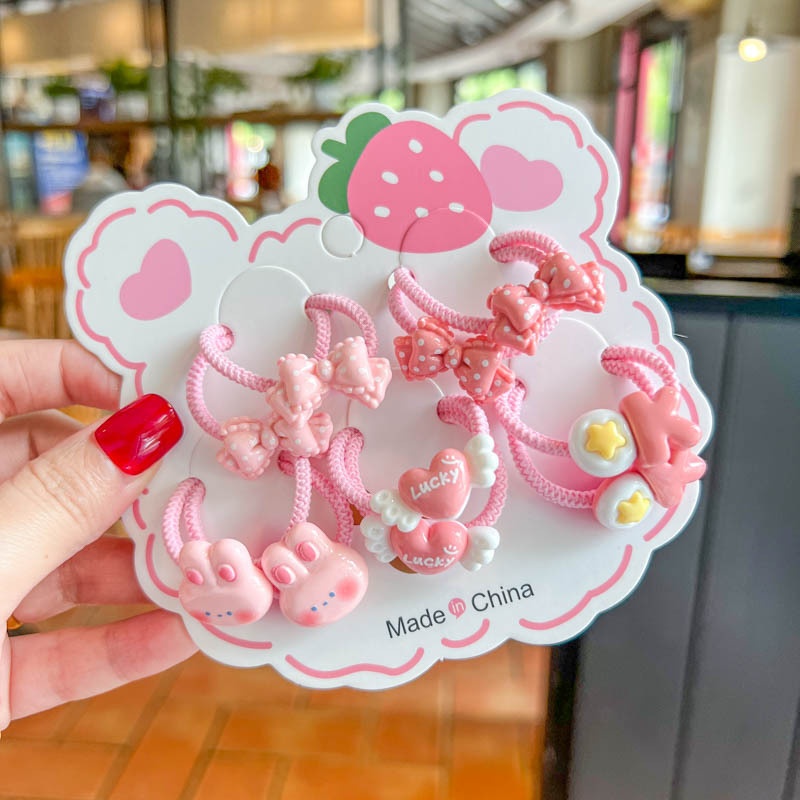 Set 10 Dây Buộc Tóc HOẠT HÌNH THÚ TRÁI CÂY CUTE Cho Bé Gái ( Vỉ Giấy Mặt Gấu )
