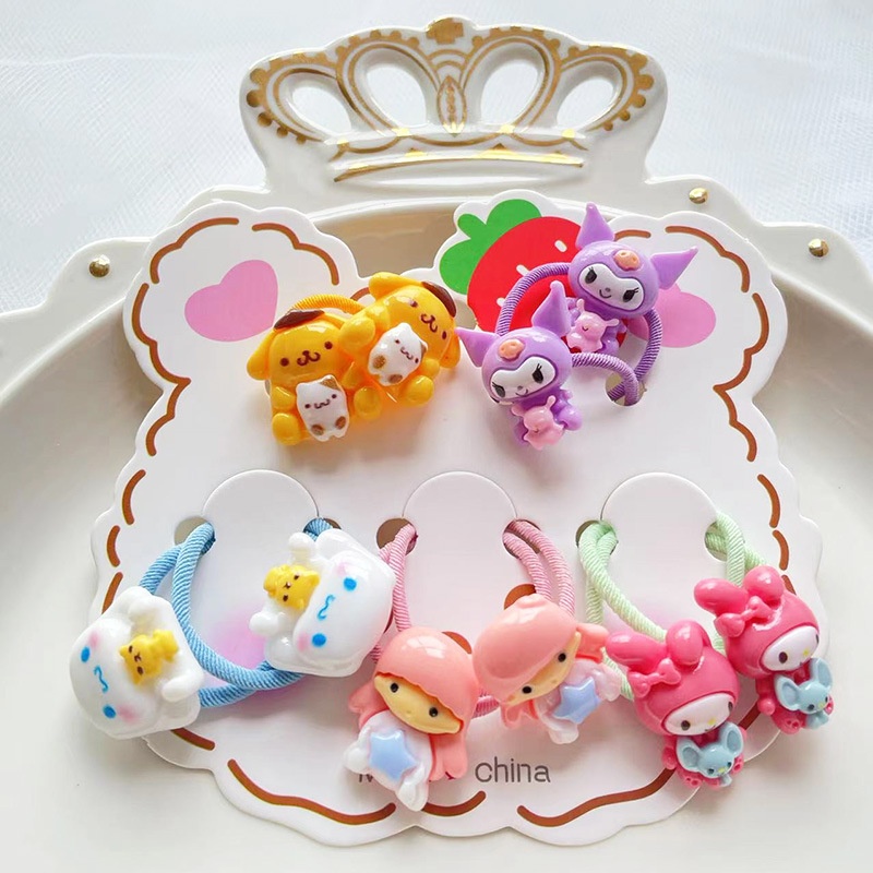 Set 10 Dây Buộc Tóc HOẠT HÌNH THÚ TRÁI CÂY CUTE Cho Bé Gái ( Vỉ Giấy Mặt Gấu )