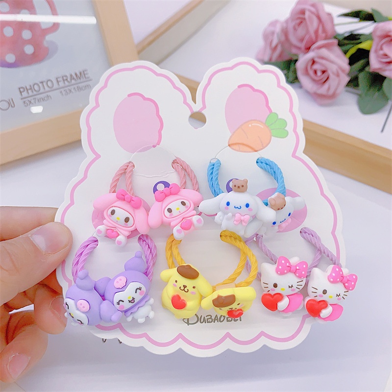 Set 10 Dây Buộc Tóc HOẠT HÌNH THÚ TRÁI CÂY CUTE Cho Bé Gái ( Vỉ Giấy Mặt Gấu )