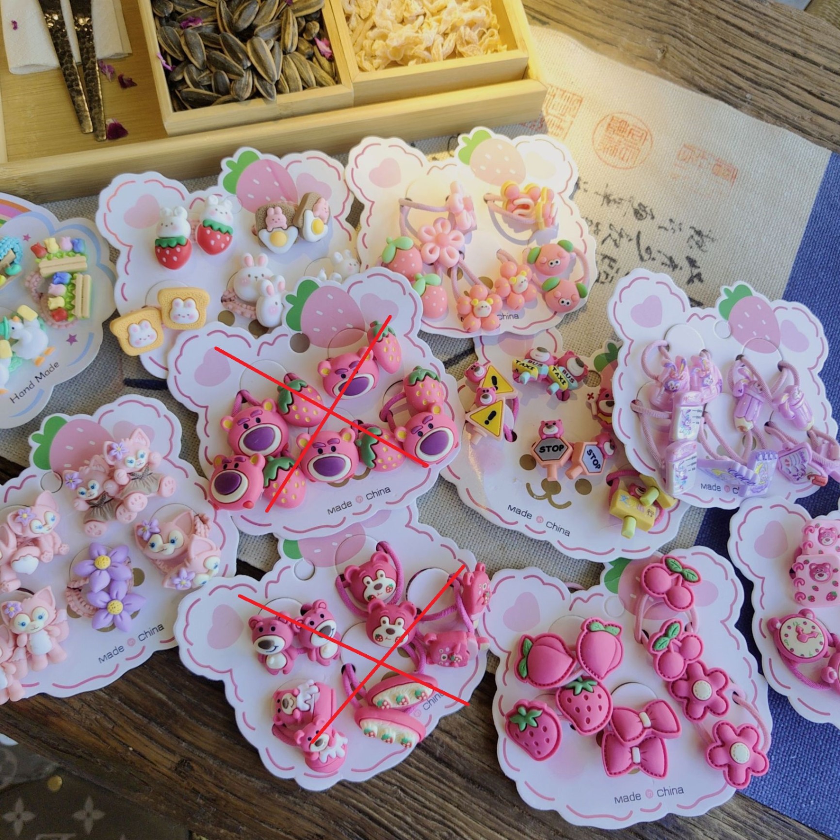 Set 10 Dây Buộc Tóc HOẠT HÌNH THÚ TRÁI CÂY CUTE Cho Bé Gái ( Vỉ Giấy Mặt Gấu )