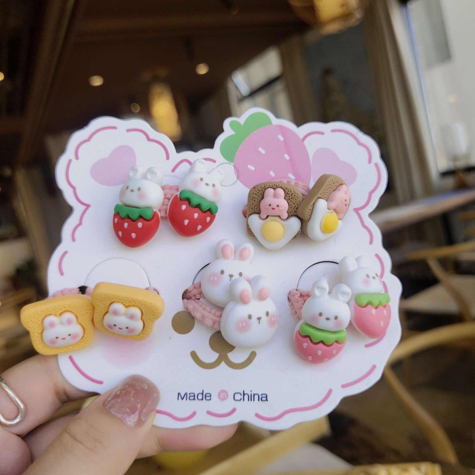 Set 10 Dây Buộc Tóc HOẠT HÌNH THÚ TRÁI CÂY CUTE Cho Bé Gái ( Vỉ Giấy Mặt Gấu )