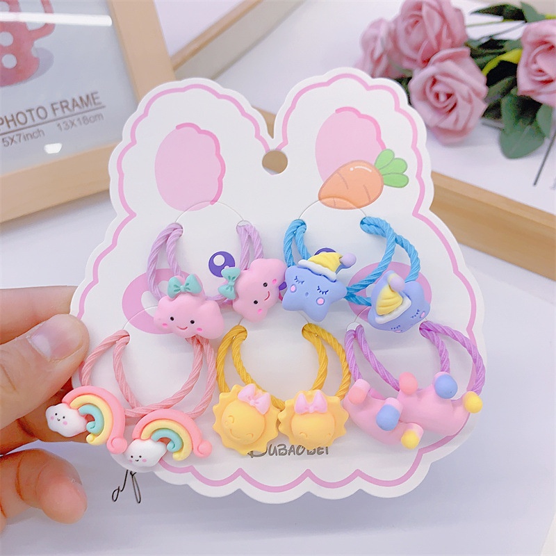 Set 10 Dây Buộc Tóc HOẠT HÌNH THÚ TRÁI CÂY CUTE Cho Bé Gái ( Vỉ Giấy Mặt Gấu )