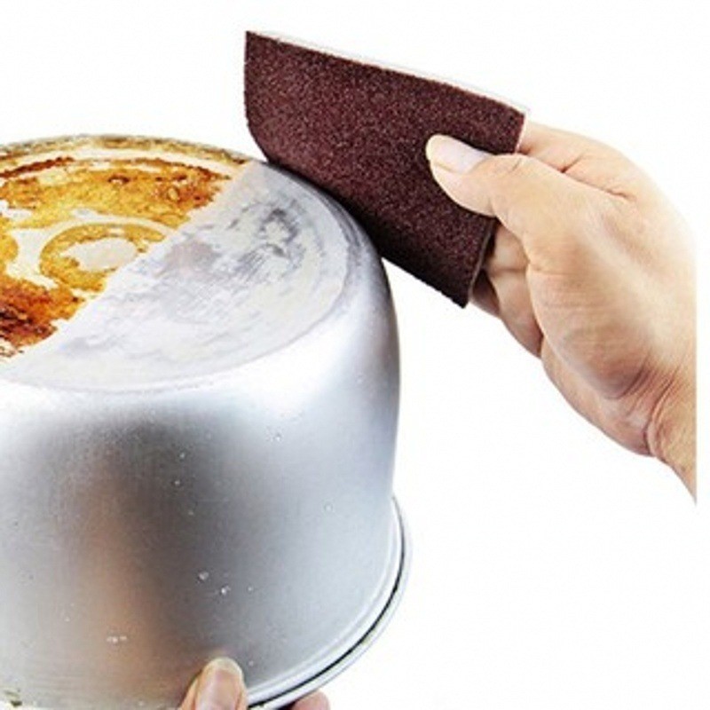 BÁN LẺ 1 Miếng Cọ Xoong Rửa Bát 2 Mặt(Nâu Mỏng) - 9x7cm(lẻ 1 cái)
