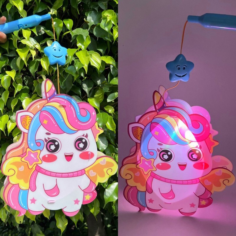 Đèn Lồng Có Đèn LED Nhấp Nháy 3 Chế Độ Hình Nhân Vật Hoạt Hình Cute (DIY TỰ RÁP - LOẠI NHỰA CÓ ĐÈN LED)/KO NHẠC)
