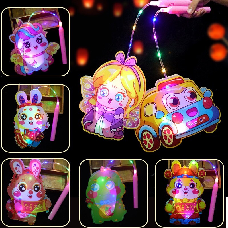 Đèn Lồng Có Đèn LED Nhấp Nháy 3 Chế Độ Hình Nhân Vật Hoạt Hình Cute (DIY TỰ RÁP - LOẠI NHỰA CÓ ĐÈN LED)/KO NHẠC)