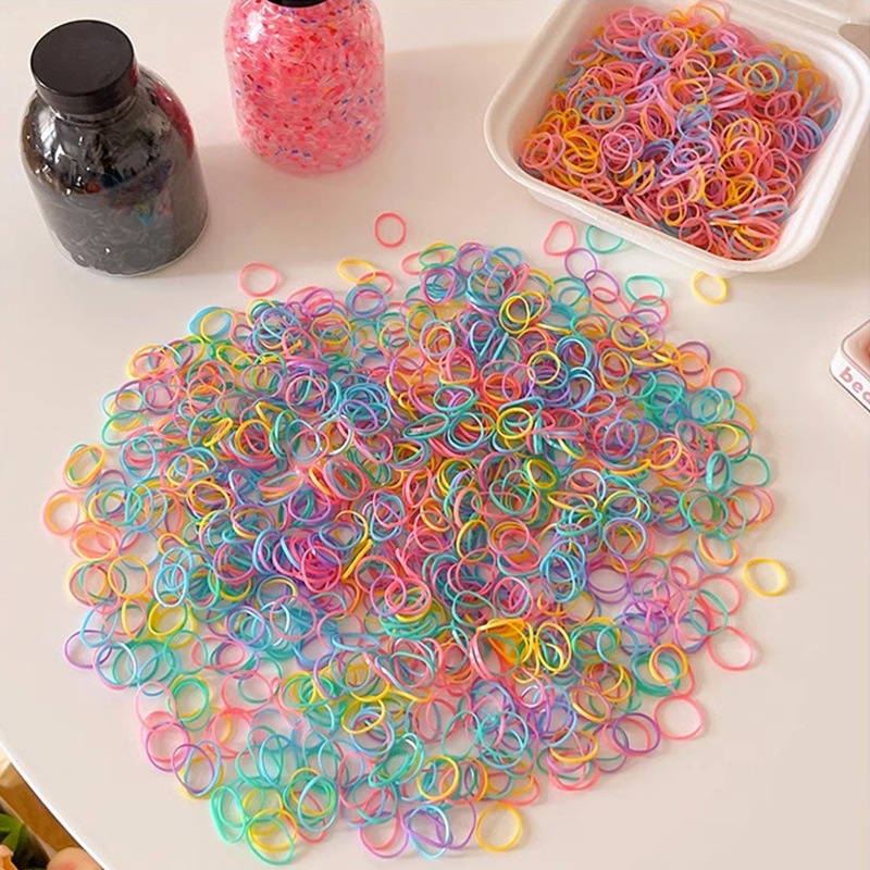 Set 1000 Dây Thun Buộc Tóc Nhiều Màu Cho Bé Trong Bình(Nắp Đen)