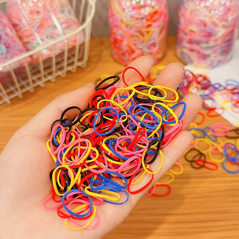 Set 1000 Dây Thun Buộc Tóc Nhiều Màu Cho Bé Trong Bình(Nắp Đen)