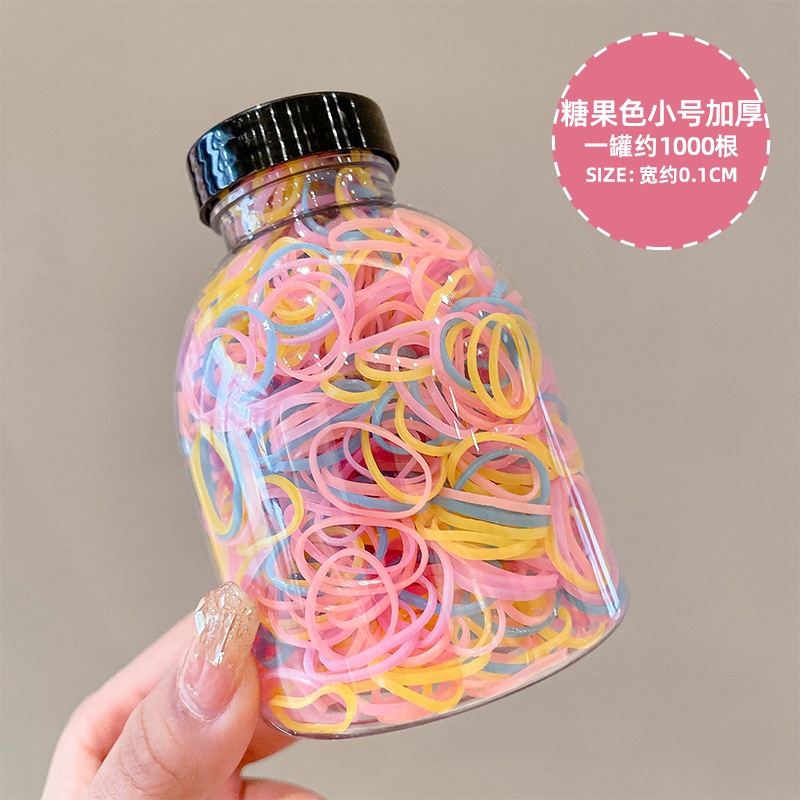 Set 1000 Dây Thun Buộc Tóc Nhiều Màu Cho Bé Trong Bình(Nắp Đen)
