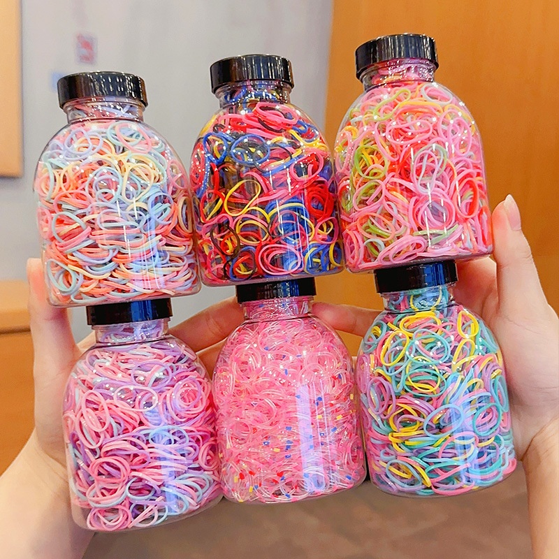 Set 1000 Dây Thun Buộc Tóc Nhiều Màu Cho Bé Trong Bình(Nắp Đen)