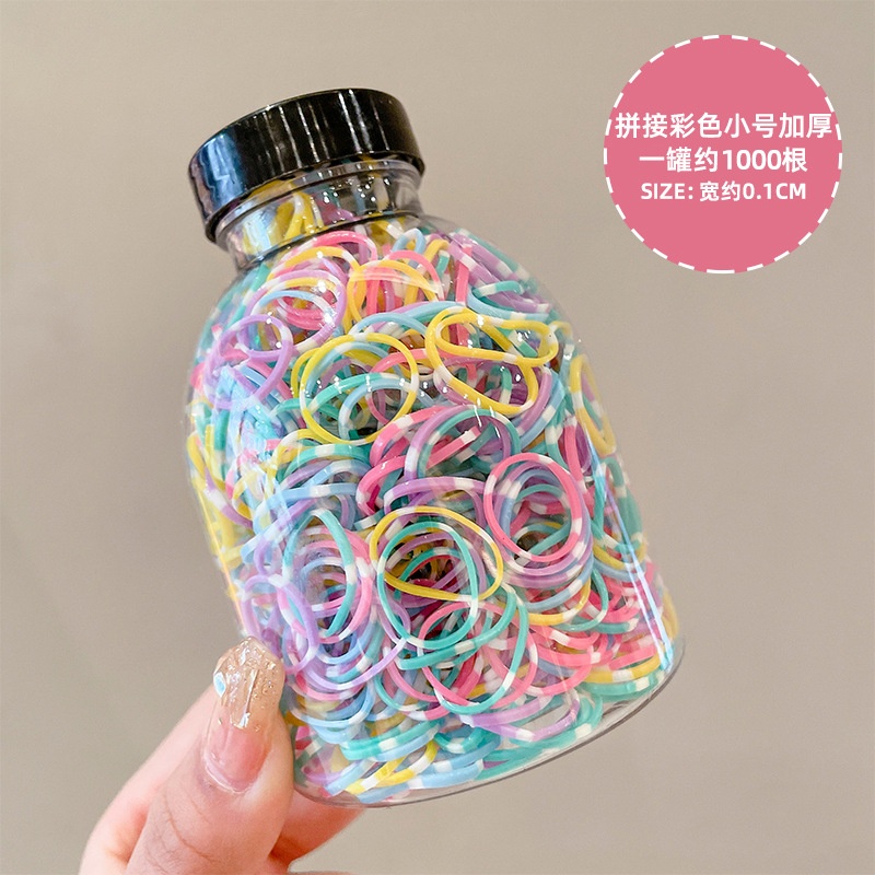 Set 1000 Dây Thun Buộc Tóc Nhiều Màu Cho Bé Trong Bình(Nắp Đen)