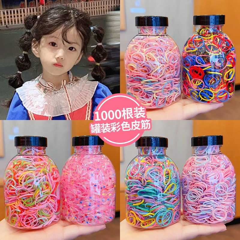 Set 1000 Dây Thun Buộc Tóc Nhiều Màu Cho Bé Trong Bình(Nắp Đen)