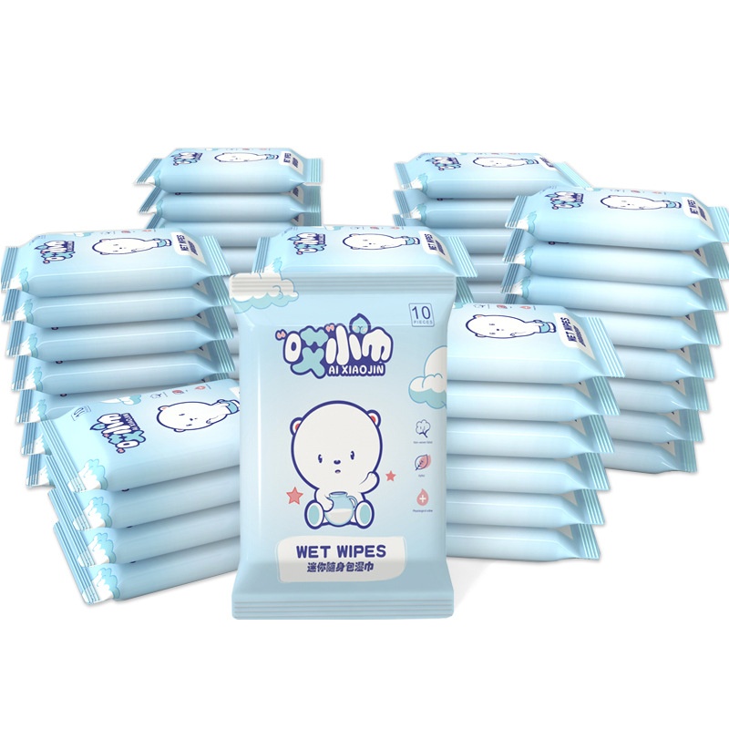 [BÁN LẺ 1 GÓI]   Gói Khăn Ướt Mini 10 Tờ Cute AI XIAO JIN