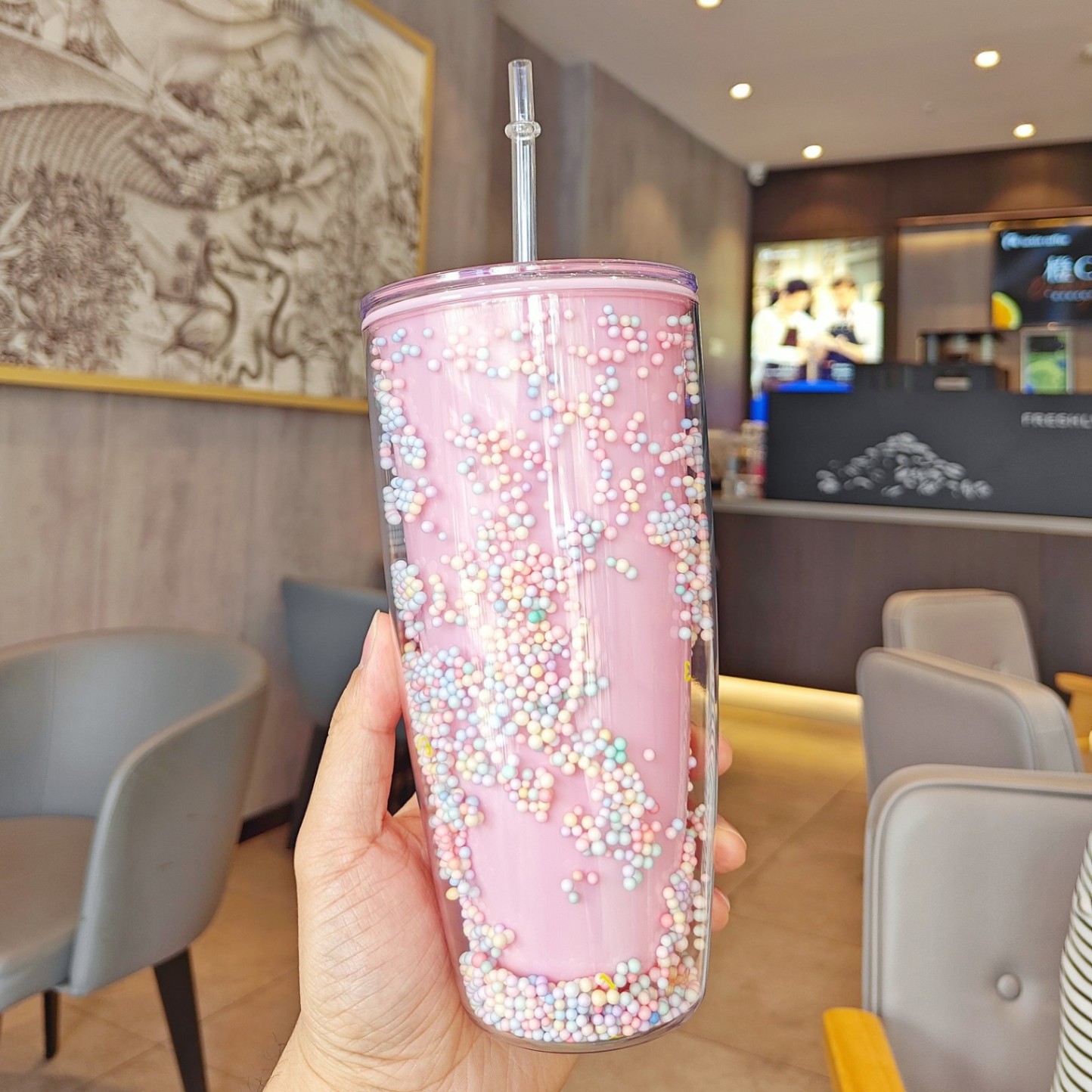 Cốc 2 Lớp Bọt Biển Xốp Loại Lớn 750ml Kèm Ống Hút MÃ 6171