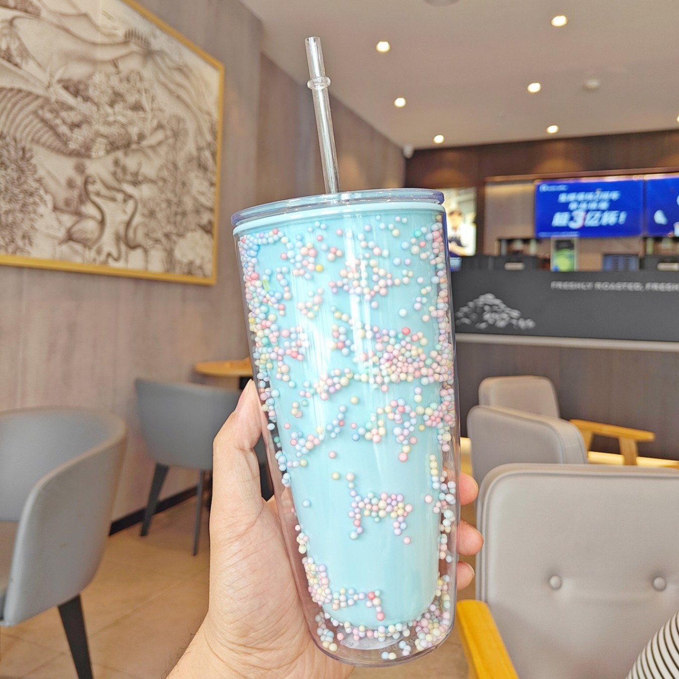 Cốc 2 Lớp Bọt Biển Xốp Loại Lớn 750ml Kèm Ống Hút MÃ 6171