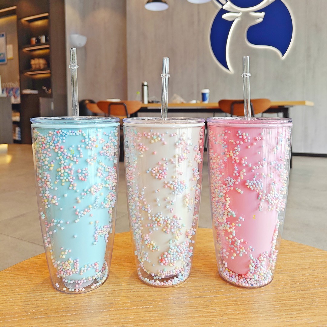 Cốc 2 Lớp Bọt Biển Xốp Loại Lớn 750ml Kèm Ống Hút MÃ 6171