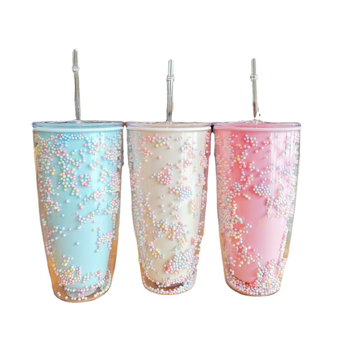 Cốc 2 Lớp Bọt Biển Xốp Loại Lớn 750ml Kèm Ống Hút MÃ 6171